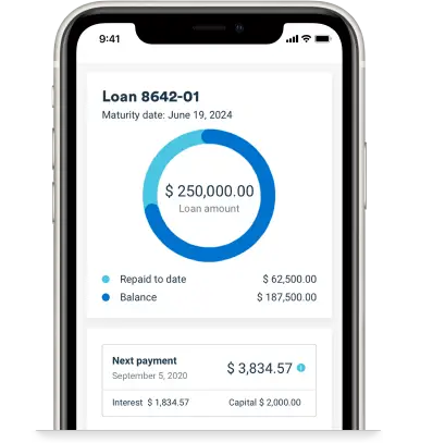 phone screen showing a loan and the next payment due