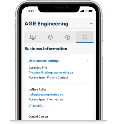 phone screen showing a business information page on the bdc app