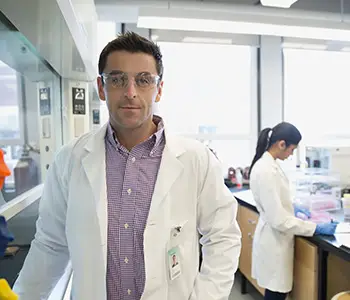 entrepreneur wearing a lab coat