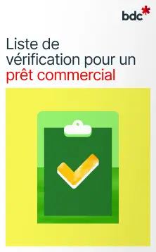 Illustration d'un presse-papiers aux couleurs vives avec le texte Liste de vérification pour un prêt commercial