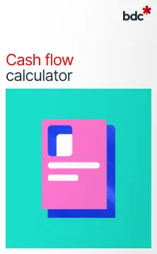 Illustration of a paper document in bright colors with text Cash flow Calculator