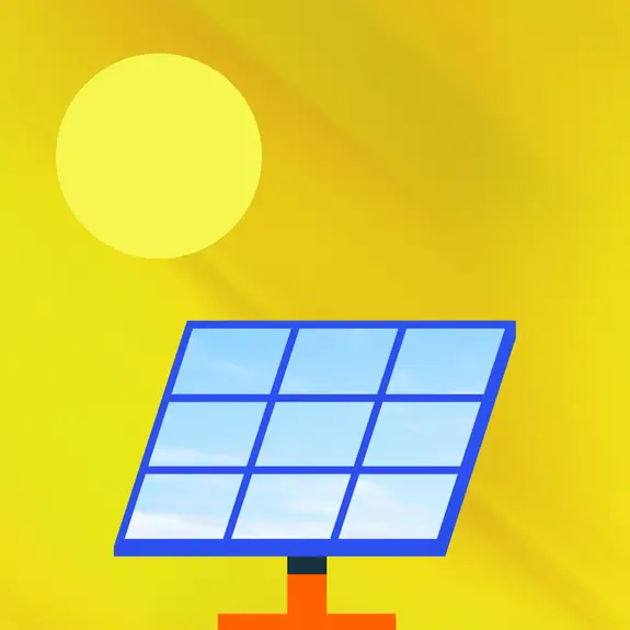 Illustration of a solar panel reflecting a blue sky with clouds