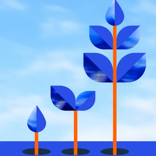 Illustration de trois étapes différentes de croissance des plantes en orange et bleu