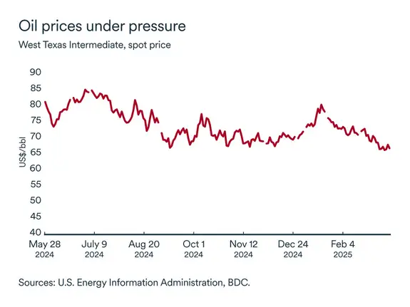 MEL April 2025 graph: WTI oil prices